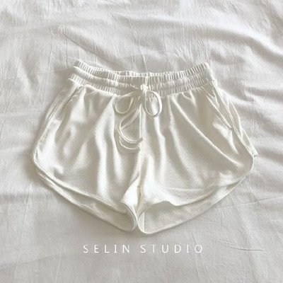Pantaloni scurți solizi cu talie înaltă pentru femei, pantaloni scurți simpli, largi, pentru femei, zilnic, pantaloni scurti, elastic acasă, pantaloni de trening clasici