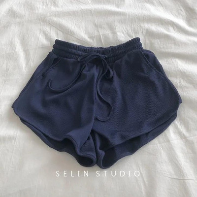 Pantaloni scurți solizi cu talie înaltă pentru femei, pantaloni scurți simpli, largi, pentru femei, zilnic, pantaloni scurti, elastic acasă, pantaloni de trening clasici