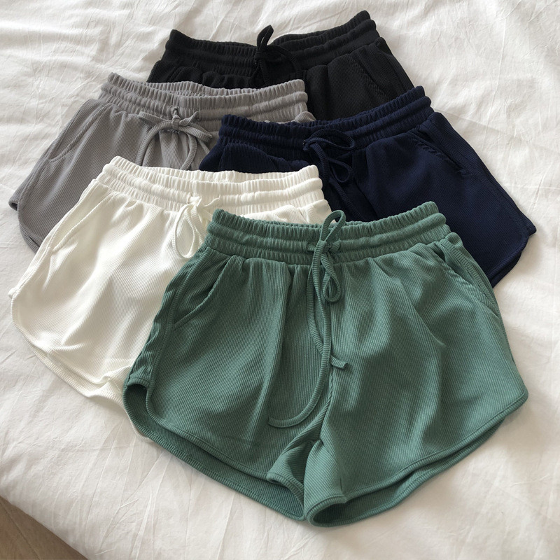 Pantaloni scurți solizi cu talie înaltă pentru femei, pantaloni scurți simpli, largi, pentru femei, zilnic, pantaloni scurti, elastic acasă, pantaloni de trening clasici