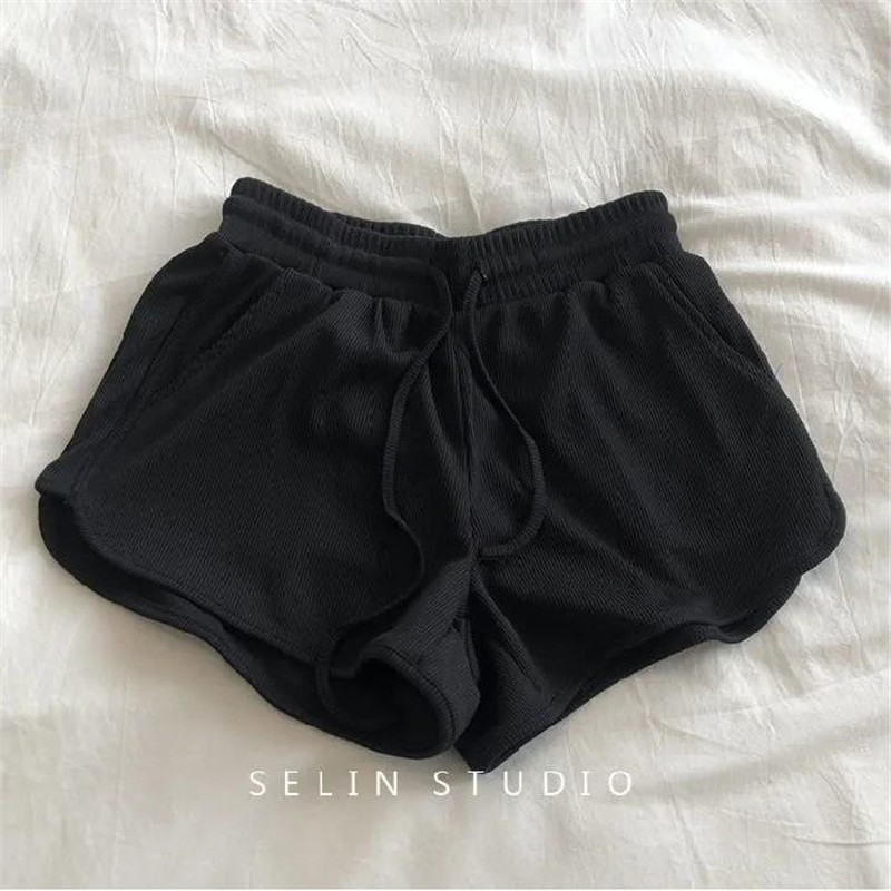 Pantaloni scurți solizi cu talie înaltă pentru femei, pantaloni scurți simpli, largi, pentru femei, zilnic, pantaloni scurti, elastic acasă, pantaloni de trening clasici