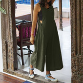 vaatteet Store ♥ Ženski ljetni široki laneni kombinezon V-izrez Ležerni čipkani kombinezon Široke hlače Modna ženska odjeća