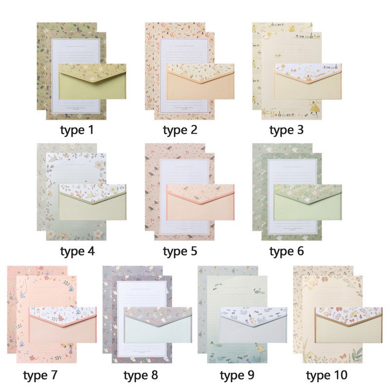 Potrepštine Cvjetni ispis crtanog uzorka s kuvertama 3 KOM Pisma Papir za pisanje 6 KOM Različiti dizajn