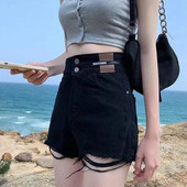 „Feynzz Fashion“ nauji vasaros moteriški mygtukai aukštu juosmeniu „Wgh Leg“ džinsai šortai Laisvai moteriški laisvi mėlyni džinsiniai šortai