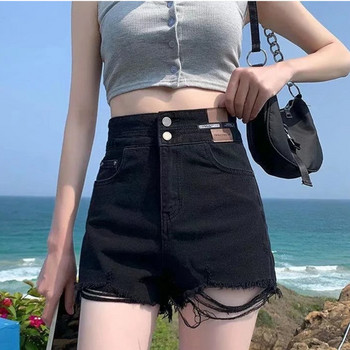 Feynzz Fashion New Summer Women High Waist Button Wigh Jeans Shorts Ежедневни женски широки сини дънкови шорти