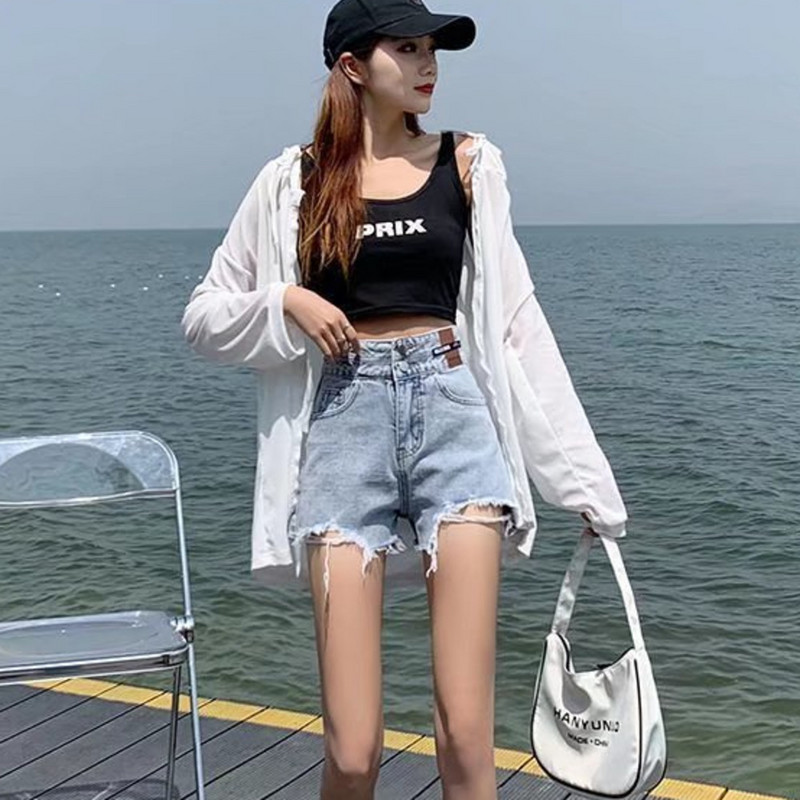 „Feynzz Fashion“ nauji vasaros moteriški mygtukai aukštu juosmeniu „Wgh Leg“ džinsai šortai Laisvai moteriški laisvi mėlyni džinsiniai šortai