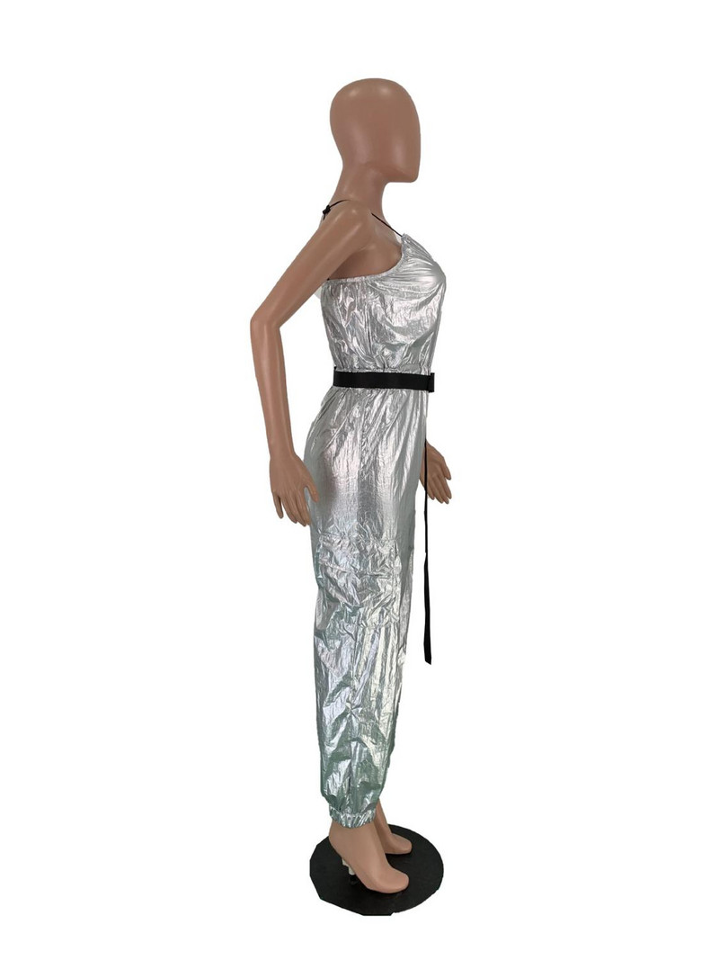 BKLD 2019 naiste hõbedane helkurkombinesoon, suvine tänavariietus, uus vabaaja naiste spagetirihm vööga, lahtised püksid, kombinesoonid