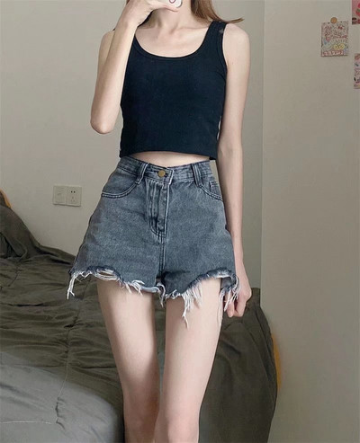 Dámske ležérne modré džínsové šortky Feynzz, sexy, s vysokým pásom, gombíky, vrecká, slim fit, šortky, letné plážové streetwear džínsové šortky 2021