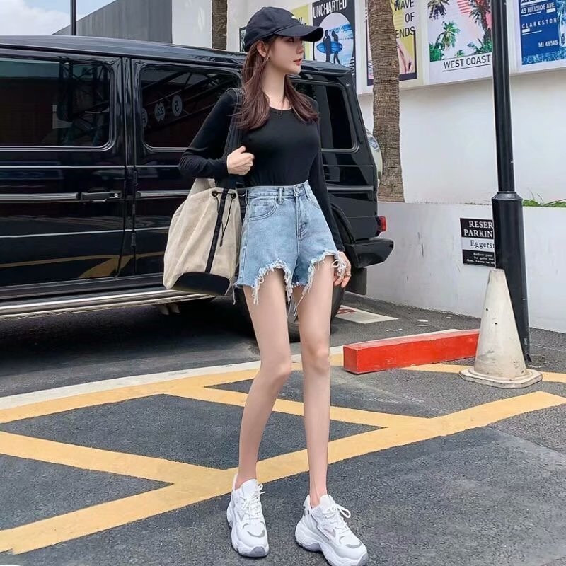 Dámske ležérne modré džínsové šortky Feynzz, sexy, s vysokým pásom, gombíky, vrecká, slim fit, šortky, letné plážové streetwear džínsové šortky 2021