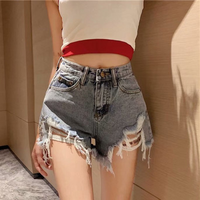 Feynzz Fashion New Vasaras Sieviešu poga ar augstu vidukli, Sieviešu kāju Džinsi Šorti Ikdienas sieviešu brīvi pieguļoši zili džinsu šorti