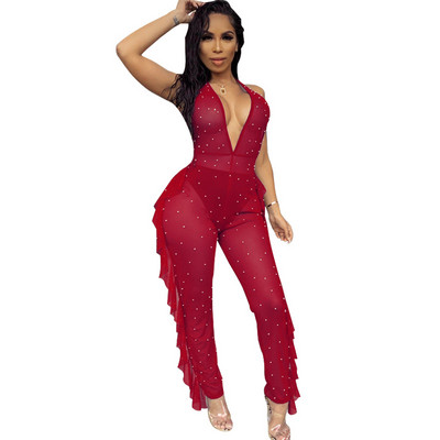 2019. Novi seksi mrežasti kombinezon za žene, ulična odjeća, halter, cijeli bodi bez leđa, ljetni kombinezon Prozirne jednodijelne klupske hlače