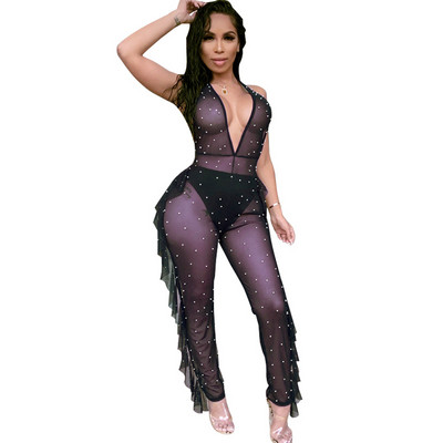 2019. Novi seksi mrežasti kombinezon za žene, ulična odjeća, halter, cijeli bodi bez leđa, ljetni kombinezon Prozirne jednodijelne klupske hlače