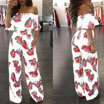 Hot Sell 2019 Νέα σέξι Off Shoulder Floral στάμπα Spandex Jumpsuit Boho Style Party Beach Ολόσωμη φόρμα γιορτής