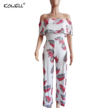 Hot Sell 2019 Νέα σέξι Off Shoulder Floral στάμπα Spandex Jumpsuit Boho Style Party Beach Ολόσωμη φόρμα γιορτής