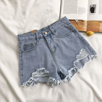 Feynzz Ежедневни сини дънкови къси панталони Дамски секси шорти с копчета с висока талия и джобове Slim Fit Shorts Лято 2022 г. Плажно улично облекло Дънки Къси панталони