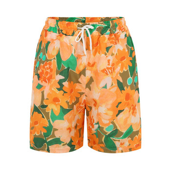 Дамски ежедневни къси панталони Летни удобни плажни ластични талии с флорален принт с 2 джоба Дамски спортни къси панталони