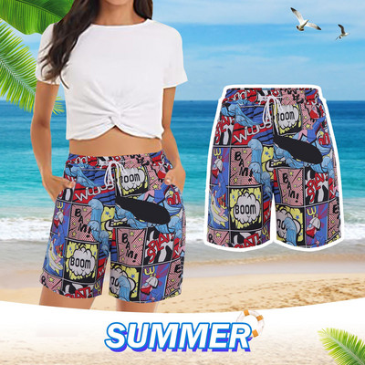 Ženske ležerne kratke hlače, ljetne udobne hlače za plažu, elastični struk, cvjetni print s 2 džepa, paket ženskih atletskih kratkih hlača