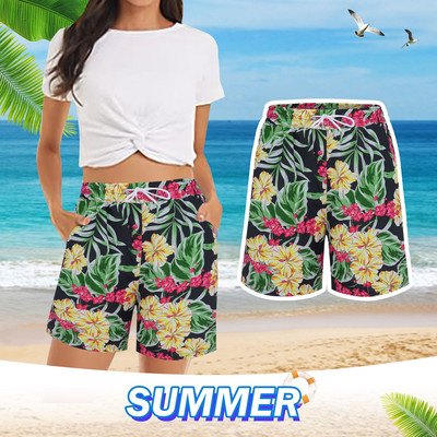 Ženske ležerne kratke hlače, ljetne udobne hlače za plažu, elastični struk, cvjetni print s 2 džepa, paket ženskih atletskih kratkih hlača