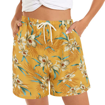 Нови летни шорти с принт на цветя за жени Големи размери Плажни шорти Еластична талия Флорален принт с 2 джоба Дамски шорти