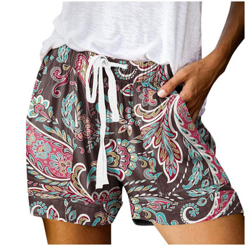 Модни дамски къси панталони с флорален принт Ежедневни джобове с шнурове Летни ластични талии Свободни дамски горещи панталони Дамски къси панталони