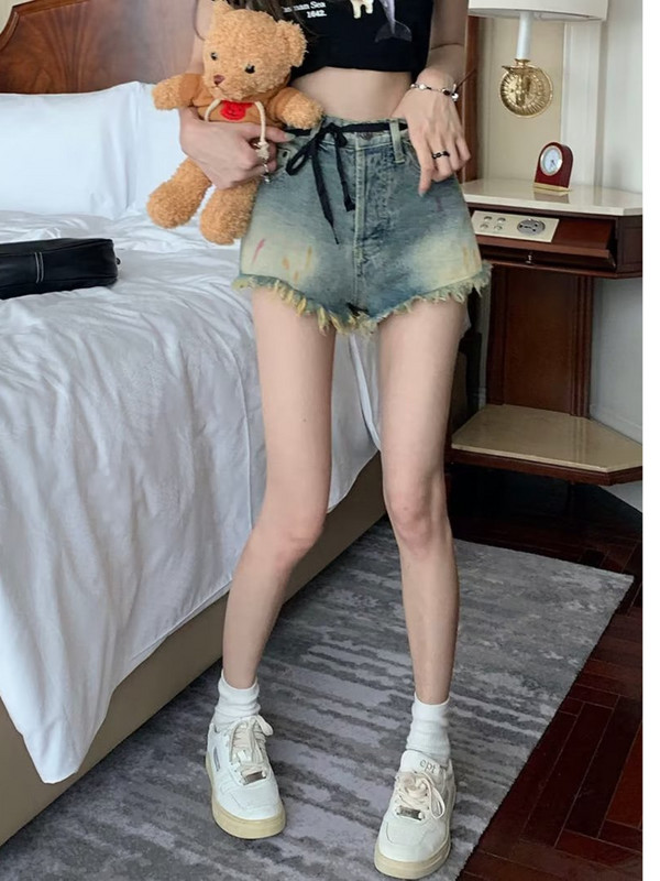 Eynzz's džinsiniai šortai, moteriški pavasario ir vasaros plėšyti plačios kelnės aukštu juosmeniu A formos itin karštos kelnės Laisvos kelnės.