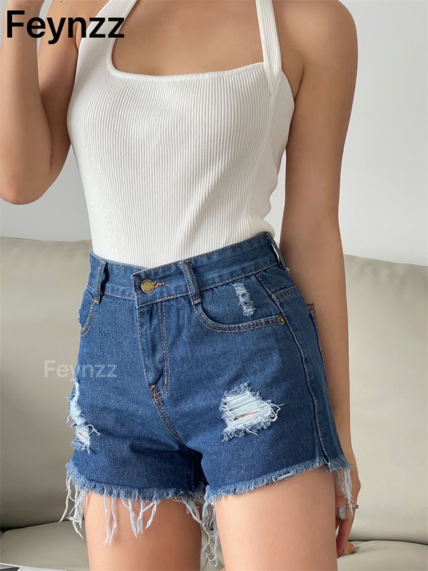 Feynzz Ležerne kratke hlače od plavog trapera Ženske seksi kratke hlače s dugmadima visokog struka i džepovima Uske kratke hlače Ljeto 2022. Ulična odjeća za plažu Kratke hlače od traperica