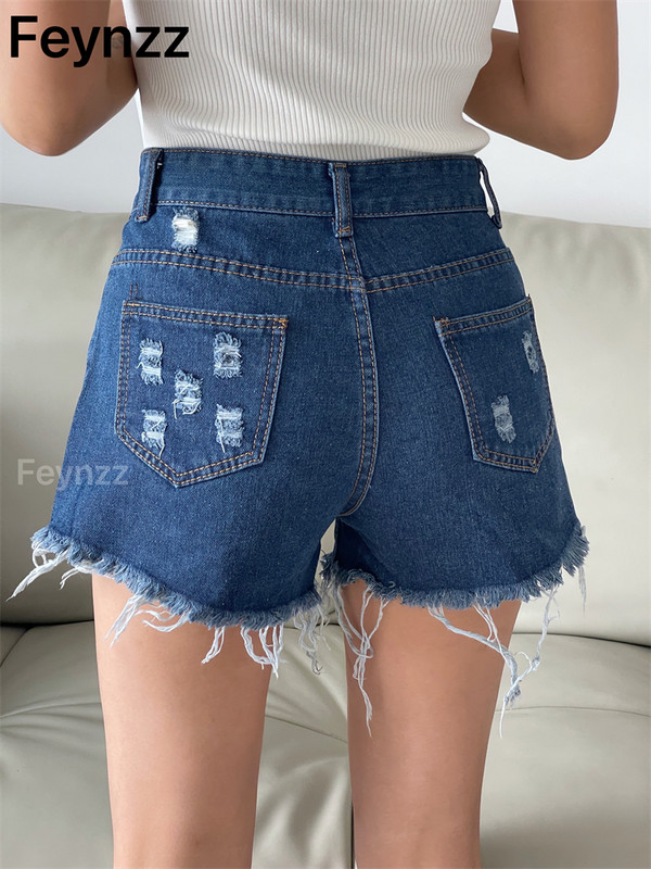 Feynzz Ležerne kratke hlače od plavog trapera Ženske seksi kratke hlače s dugmadima visokog struka i džepovima Uske kratke hlače Ljeto 2022. Ulična odjeća za plažu Kratke hlače od traperica