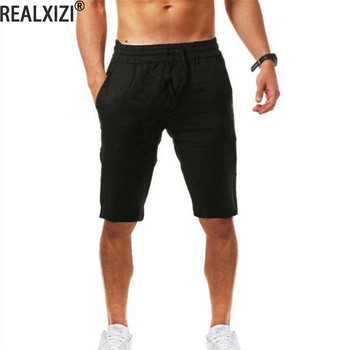 Мъжки къси панталони с пет точки Хип-хоп дишащи памучни ленени къси къси едноцветни прости панталони с пет точки Летни тънки ежедневни шорти
