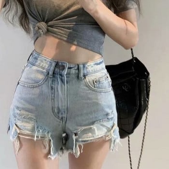 Feynzz Fashion New Summer Women High Waist Button Wigh Jeans Shorts Ежедневни женски широки сини дънкови шорти