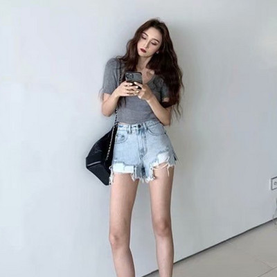 Feynzz Fashion Νέο Καλοκαίρι Γυναικείο τζιν σορτς με ψηλόμεσο πόδι με τζιν σορτς casual γυναικείο φαρδύ μπλε τζιν σορτς