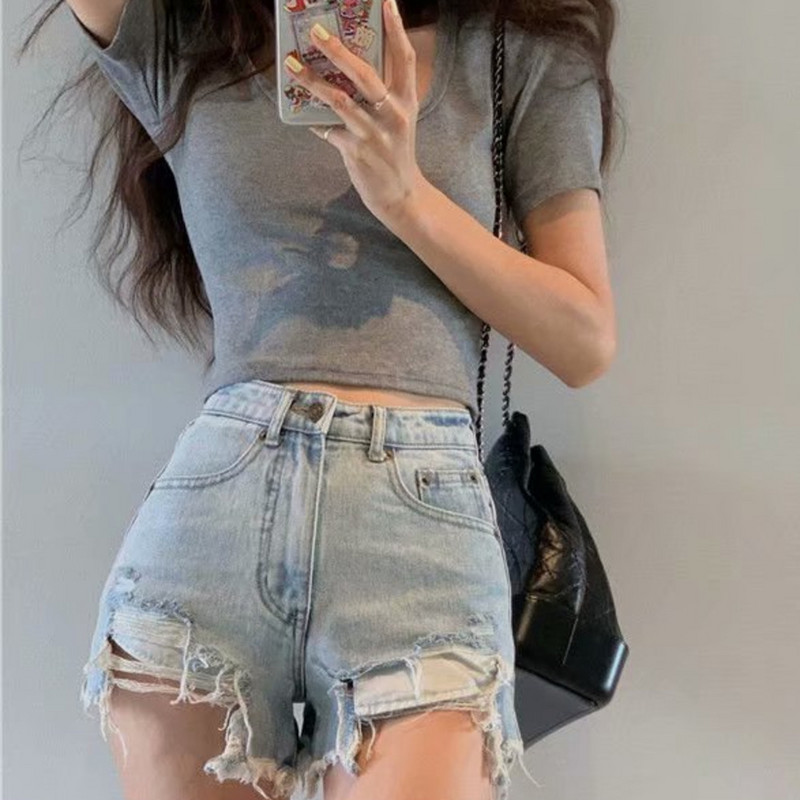 Feynzz modne nove ljetne ženske kratke traper hlače s dugmadima visokog struka Ležerne ženske široke plave traper kratke hlače