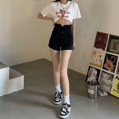 Feynzzove traper kratke hlače ultra visokog struka ženske ljetne nove tanke elastične umetke mrežaste crvene vruće hlačice a-kroja s plimom ljetni tanki dio