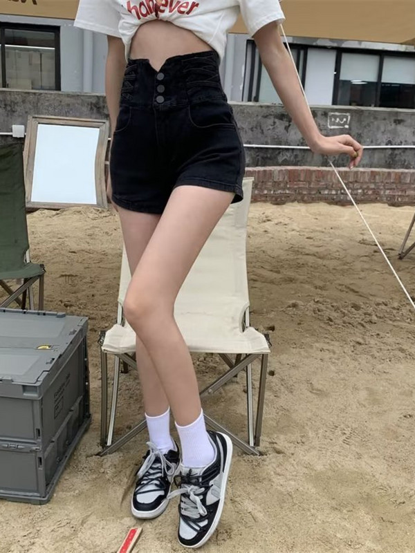 Feynzzove traper kratke hlače ultra visokog struka ženske ljetne nove tanke elastične umetke mrežaste crvene vruće hlačice a-kroja s plimom ljetni tanki dio