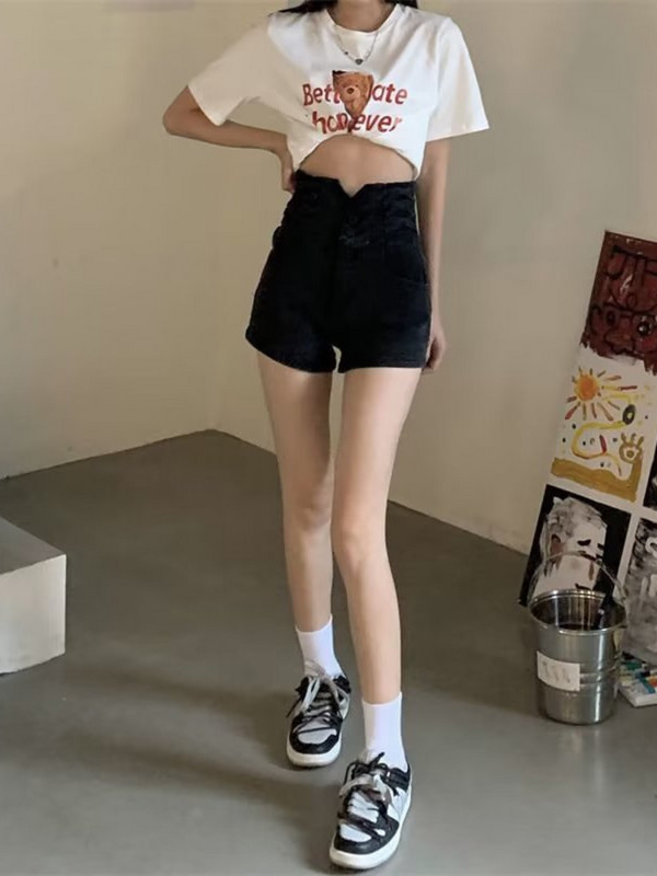 Feynzzove traper kratke hlače ultra visokog struka ženske ljetne nove tanke elastične umetke mrežaste crvene vruće hlačice a-kroja s plimom ljetni tanki dio