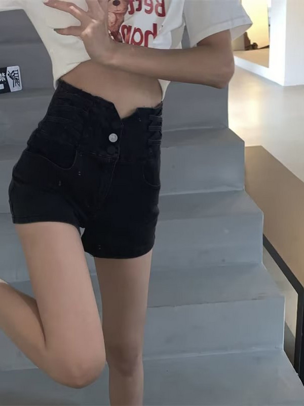 Feynzzove traper kratke hlače ultra visokog struka ženske ljetne nove tanke elastične umetke mrežaste crvene vruće hlačice a-kroja s plimom ljetni tanki dio