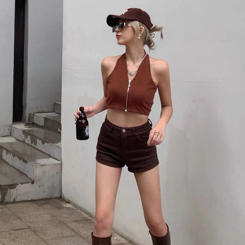 Feynzz Casual μπλε τζιν σορτς Γυναικεία σέξι ψηλόμεσα κουμπιά τσέπες λεπτή εφαρμογή σορτς 2021 Καλοκαίρι παραλία Streetwear Τζιν σορτς