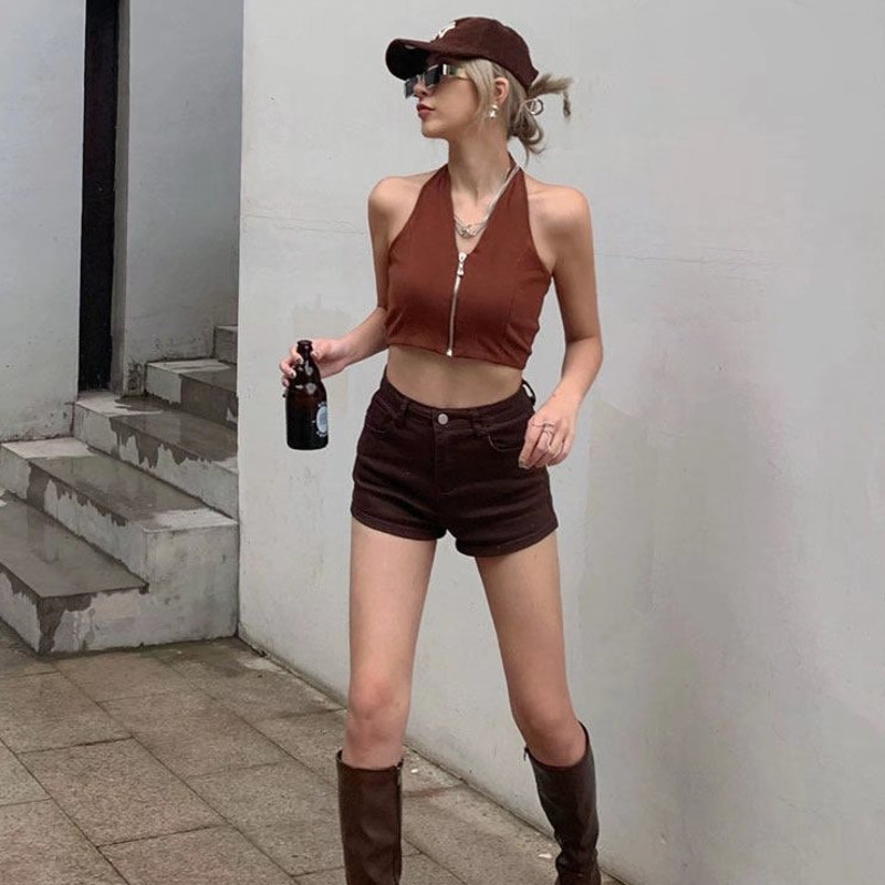 Feynzz Casual μπλε τζιν σορτς Γυναικεία σέξι ψηλόμεσα κουμπιά τσέπες λεπτή εφαρμογή σορτς 2021 Καλοκαίρι παραλία Streetwear Τζιν σορτς