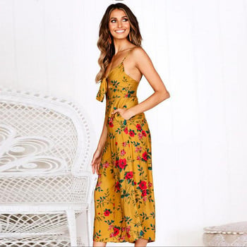 Bohemian Fashion Loose Rompers Jumpsuit 2019 Γυναικείες καλοκαιρινές casual jumpsuis Σέξι αμάνικο σιφόν στάμπα με κορδόνια