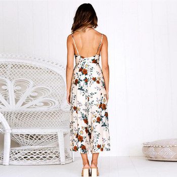 Bohemian Fashion Loose Rompers Jumpsuit 2019 Γυναικείες καλοκαιρινές casual jumpsuis Σέξι αμάνικο σιφόν στάμπα με κορδόνια