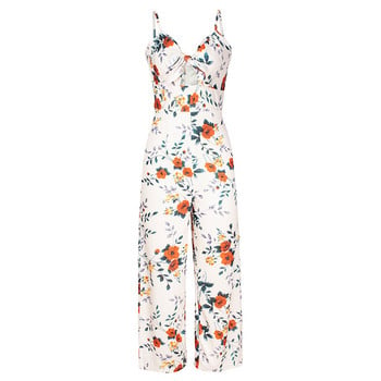 Bohemian Fashion Loose Rompers Jumpsuit 2019 Γυναικείες καλοκαιρινές casual jumpsuis Σέξι αμάνικο σιφόν στάμπα με κορδόνια