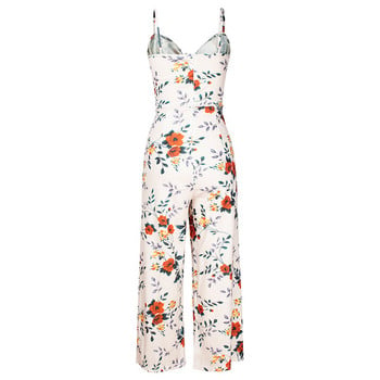 Bohemian Fashion Loose Rompers Jumpsuit 2019 Γυναικείες καλοκαιρινές casual jumpsuis Σέξι αμάνικο σιφόν στάμπα με κορδόνια