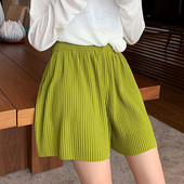 Pantaloni scurți de vară cu picioare largi Femei 4 Culori uni Pantaloni scurți casual Femei A-line elastic cu talie înaltă Scurt Negru Simplu Pantaloni scurti plisați