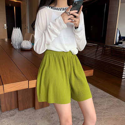 Pantaloni scurți de vară cu picioare largi Femei 4 Culori uni Pantaloni scurți casual Femei A-line elastic cu talie înaltă Scurt Negru Simplu Pantaloni scurti plisați