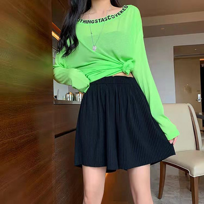 Pantaloni scurți de vară cu picioare largi Femei 4 Culori uni Pantaloni scurți casual Femei A-line elastic cu talie înaltă Scurt Negru Simplu Pantaloni scurti plisați