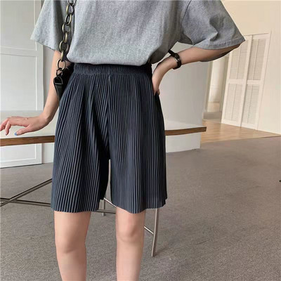 Pantaloni scurți de vară cu picioare largi Femei 4 Culori uni Pantaloni scurți casual Femei A-line elastic cu talie înaltă Scurt Negru Simplu Pantaloni scurti plisați
