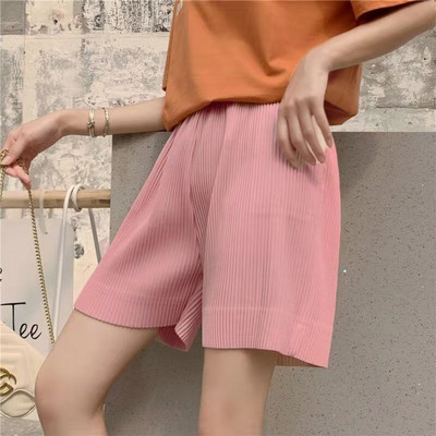 Pantaloni scurți de vară cu picioare largi Femei 4 Culori uni Pantaloni scurți casual Femei A-line elastic cu talie înaltă Scurt Negru Simplu Pantaloni scurti plisați