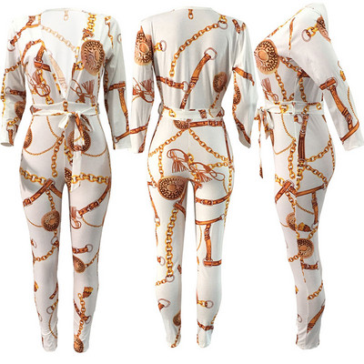 Vruća rasprodaja, uski kombinezon s dubokim V-izrezom, ženski jesenski pojas s dugim rukavima Seksi ženske hlače, ženski ležerni kombinezon