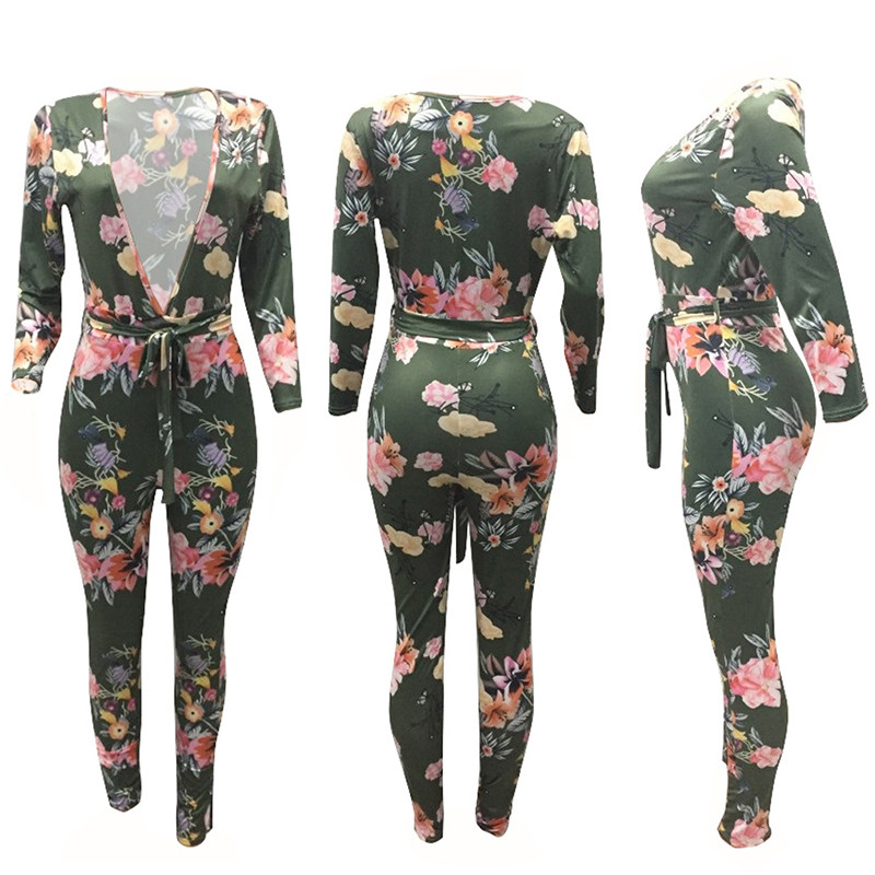 Vruća rasprodaja, uski kombinezon s dubokim V-izrezom, ženski jesenski pojas s dugim rukavima Seksi ženske hlače, ženski ležerni kombinezon