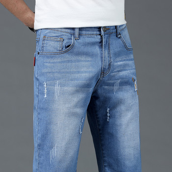 Летни тънки 5-точкови дънкови къси панталони Мъжки изрязани панталони Slim Fit Разтегливи широки дънки Мъжки бизнес ежедневни класически маркови панталони
