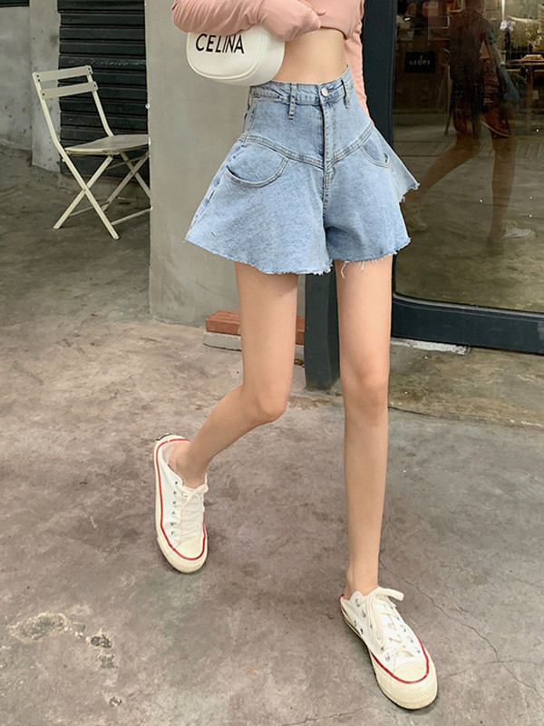 Pantaloni scurți din denim Feynzz 2022, pentru femei, versiune coreeană, pentru studenți, vară, noi, cu talie înaltă, subțiri, pantaloni largi, cu picioare largi, tendință
