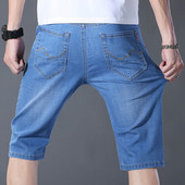 2023 Plavi mekani traper kratke hlače za muškarce Muške ljetne rastezljive lagane jean hlače do koljena